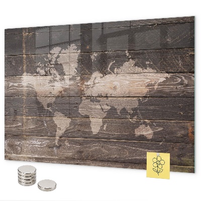 Tableau magnétique Carte du monde sur bois