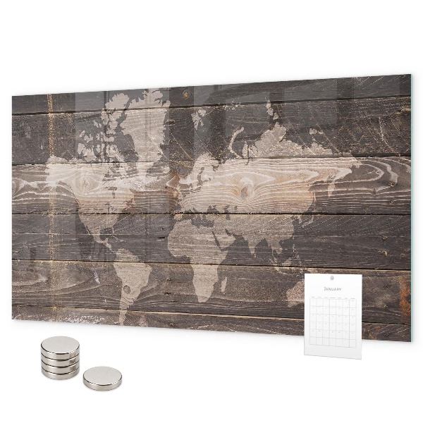 Tableau magnétique Carte du monde sur bois
