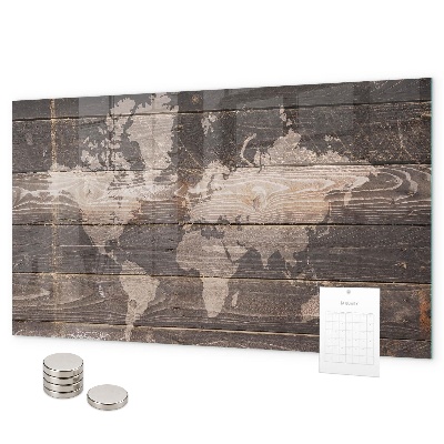 Tableau magnétique Carte du monde sur bois