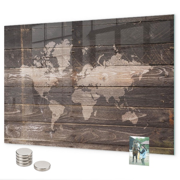 Tableau magnétique Carte du monde sur bois