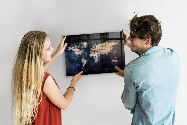 Tableau magnétique carte du monde abstraite
