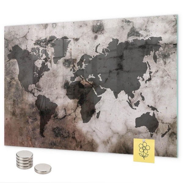 Tableau magnétique mural Carte du monde concrète