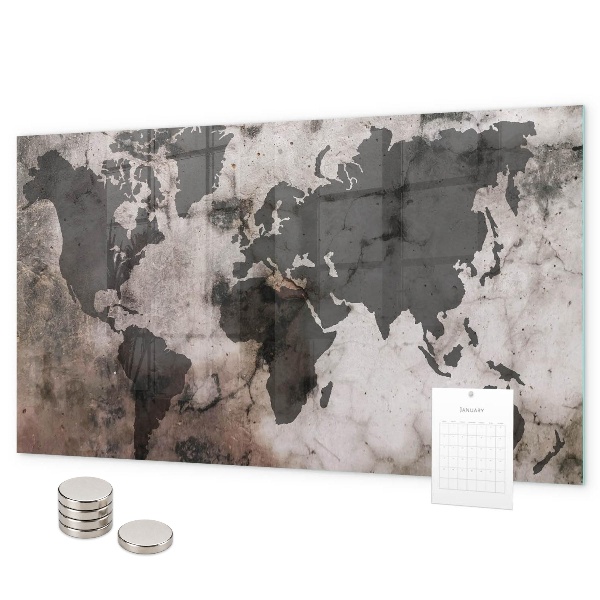 Tableau magnétique mural Carte du monde concrète