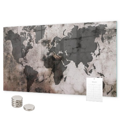 Tableau magnétique mural Carte du monde concrète