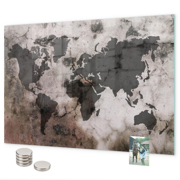 Tableau magnétique mural Carte du monde concrète