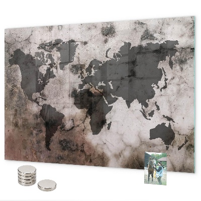 Tableau magnétique mural Carte du monde concrète