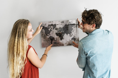 Tableau magnétique mural Carte du monde concrète