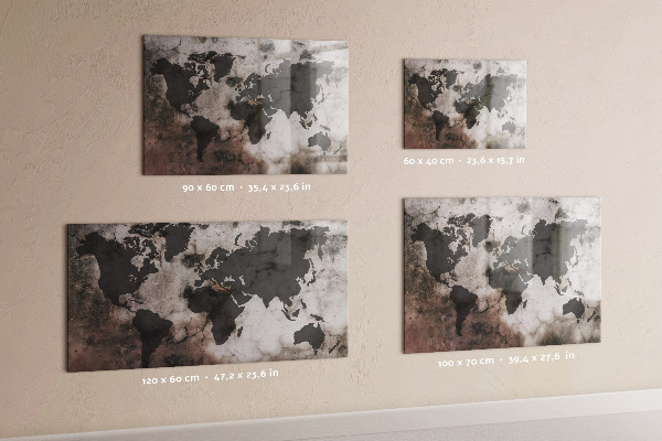 Tableau magnétique mural Carte du monde concrète