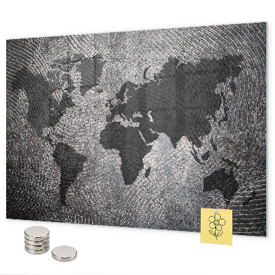 Tableau magnétique mural Carte du monde concrète