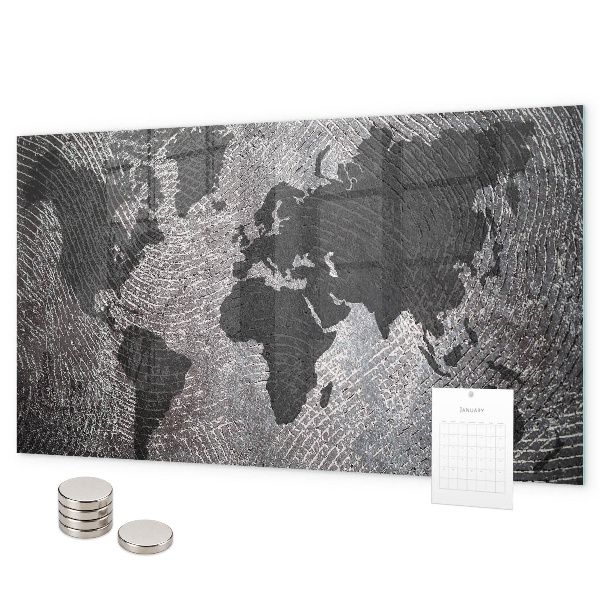 Tableau magnétique mural Carte du monde concrète