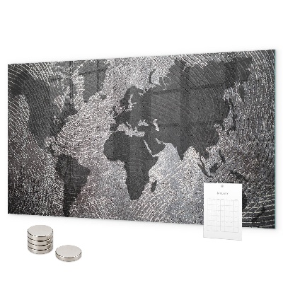 Tableau magnétique mural Carte du monde concrète
