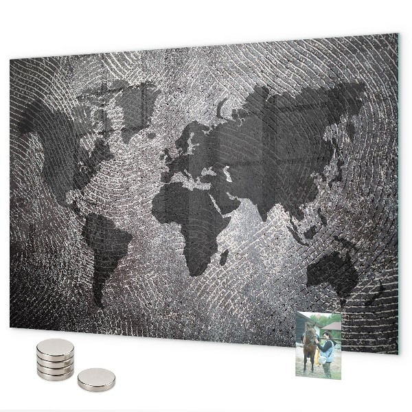 Tableau magnétique mural Carte du monde concrète