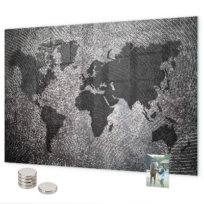 Tableau magnétique mural Carte du monde concrète