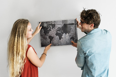 Tableau magnétique mural Carte du monde concrète