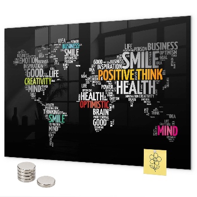 Tableau magnétique mural Carte du monde positive