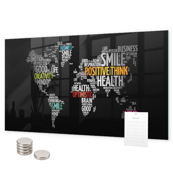 Tableau magnétique mural Carte du monde positive