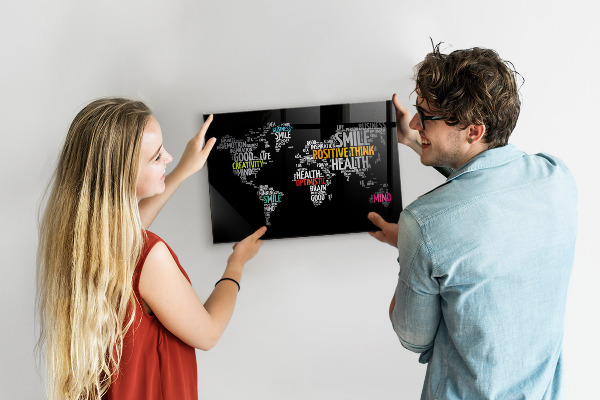 Tableau magnétique mural Carte du monde positive
