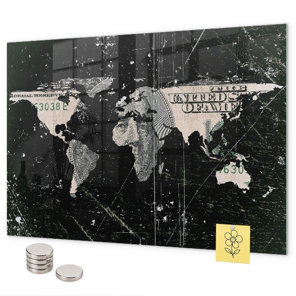 Tableau magnétique mural Carte du monde du dollar
