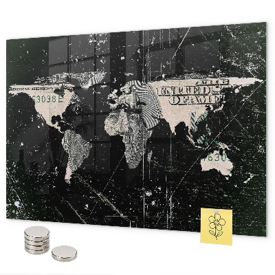 Tableau magnétique mural Carte du monde du dollar