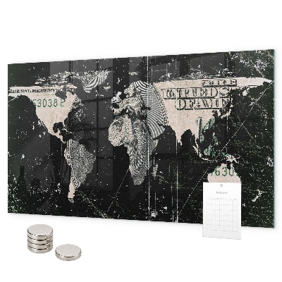 Tableau magnétique mural Carte du monde du dollar