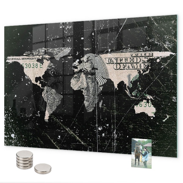 Tableau magnétique mural Carte du monde du dollar