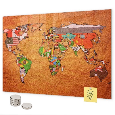 Tableau magnétique mural Carte du monde avec drapeaux