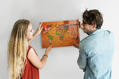 Tableau magnétique mural Carte du monde avec drapeaux