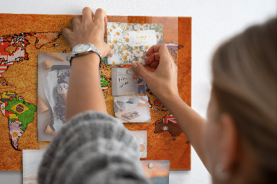 Tableau magnétique mural Carte du monde avec drapeaux