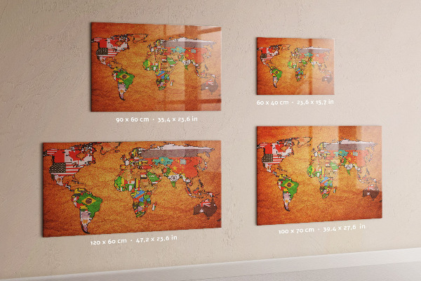 Tableau magnétique mural Carte du monde avec drapeaux