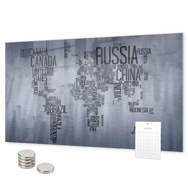 Tableau magnétique Carte du monde avec légendes