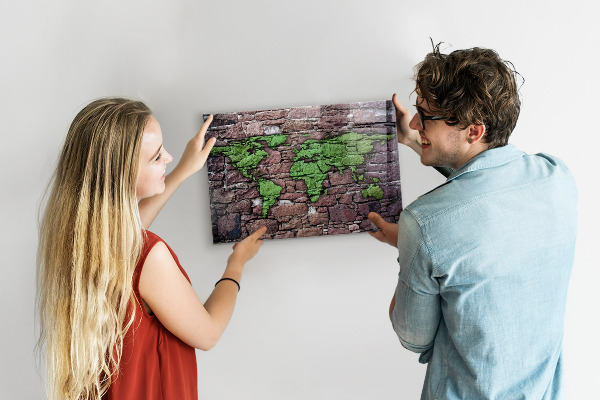 Tableau magnétique Carte du monde en briques