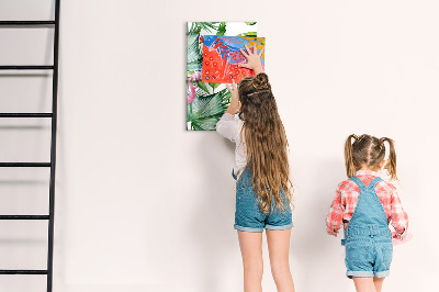 Tableau aimanté Feuilles de flamant rose tropicales