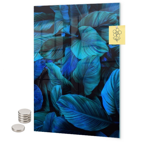 Tableau magnétique décoratif feuilles exotiques bleues