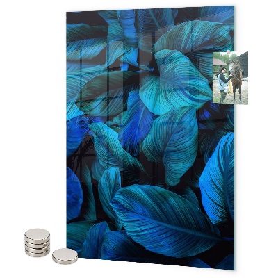 Tableau magnétique décoratif feuilles exotiques bleues