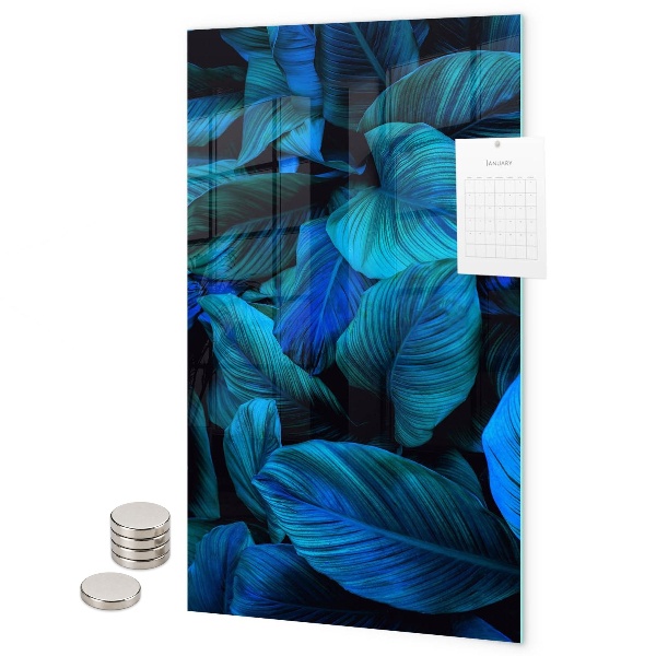Tableau magnétique décoratif feuilles exotiques bleues