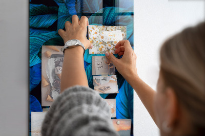 Tableau magnétique décoratif feuilles exotiques bleues