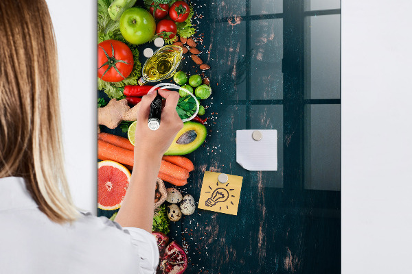 Tableau effaçable magnétique Ingrédients sains et souvenirs en cuisine