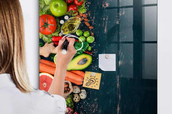 Tableau effaçable magnétique Ingrédients sains et souvenirs en cuisine