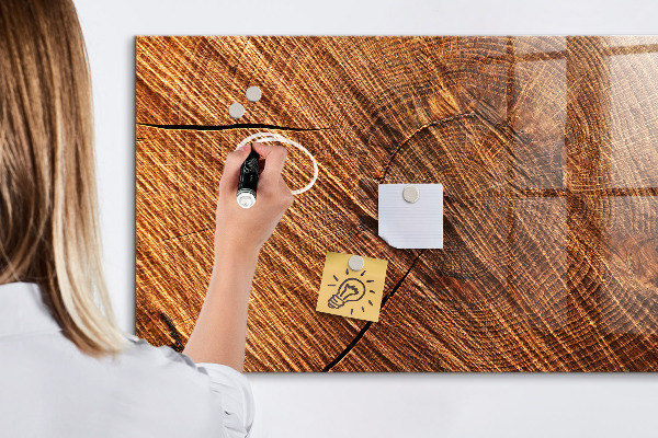 Tableau magnétique effaçable Organiseur de photos sur une planche en bois