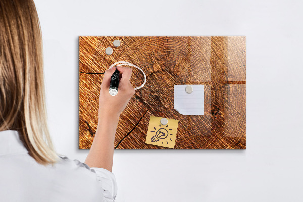 Tableau magnétique effaçable Organiseur de photos sur une planche en bois