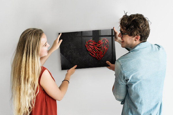 Tableau magnétique effaçable Un cœur de poivrons et des photos de souvenirs