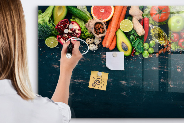 Tableau magnétique effaçable Inspirations culinaires colorées sur le mur