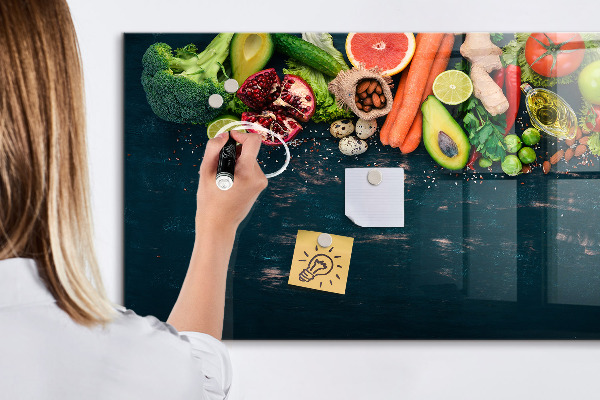 Tableau magnétique effaçable Inspirations culinaires colorées sur le mur