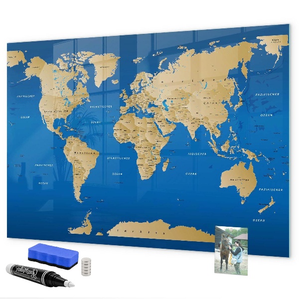 Tableau magnétique effaçable Carte du monde avec des lieux à marquer