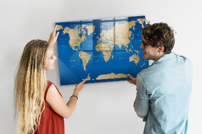 Tableau magnétique effaçable Carte du monde avec des lieux à marquer