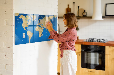 Tableau magnétique effaçable Carte du monde avec des lieux à marquer