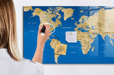 Tableau magnétique effaçable Carte du monde avec des lieux à marquer