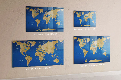 Tableau magnétique effaçable Carte du monde avec des lieux à marquer