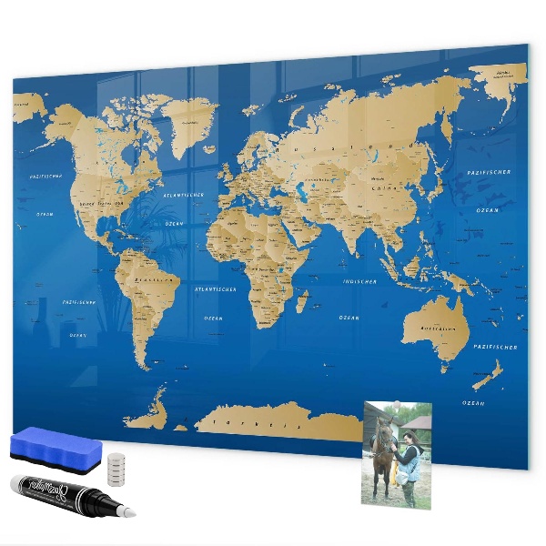 Tableau magnétique effaçable Carte du monde avec des lieux à marquer