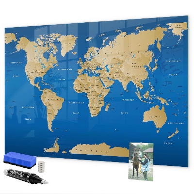 Tableau magnétique effaçable Carte du monde avec des lieux à marquer